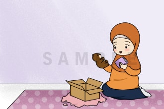 draw custom simple muslim children books illustration with cover