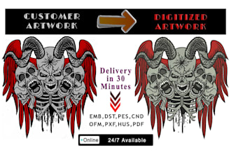 digitize image for embroidery into dst pes jef in few hours