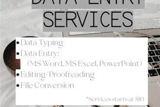 data entry, typing, proofreading  and creative editing