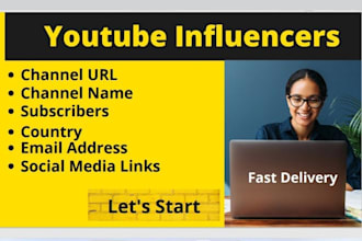 for you I will find best you tube influencers to market your product