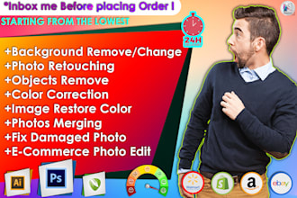 do photoshop edits, remove bg, face swap, image resize