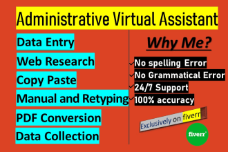 do data entry, data enrichment, pdf to word, website research, VA admin task