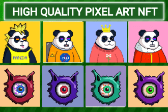 create 2d,pixelated nft art and cartoon character 1k,5k,100k