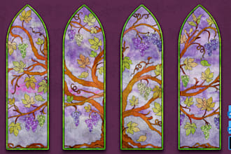 hand draw stained glass designs digitally for prints, gifts