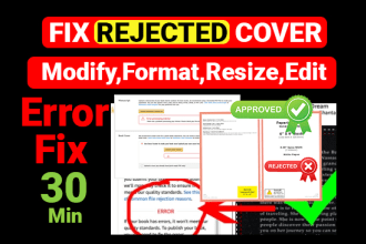 fix error, modify, resize, edit book cover, ebook cover,KDP manuscript 30 min