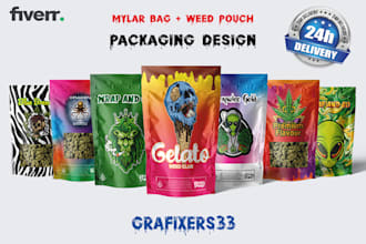 create a pixelperfect packaging design and weed pouch design in 24 hour