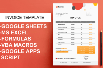 create custom invoice template design in google sheet and excel