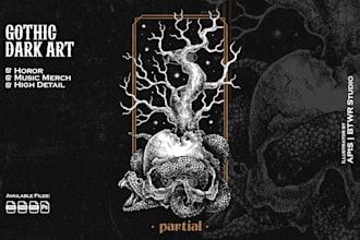 draw a detailed gothic line art and dark illustration