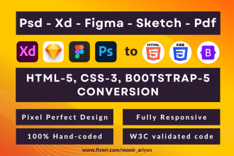 convert psd to html, xd to html, figma to html, pdf and sketch to html