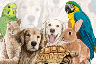 draw cartoon portrait of animal dog cat pet