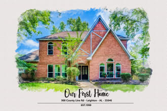 create your house image into a digital watercolor home portrait illustration