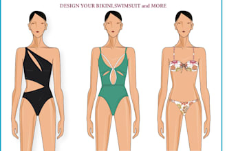 create bikini and swimsuit fashion flats and tech packs
