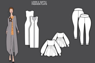 create fashion flat sketches and tech pack