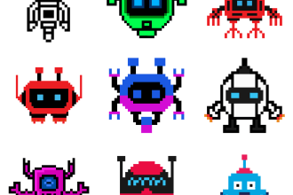 create a pixel vector robot and custom design 8 bit