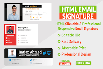 design a professional clickable HTML email signature