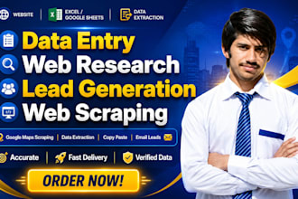 do data entry, web research, lead generation, web scraping, data extraction