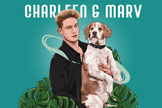 draw you and your pet into cute cartoon