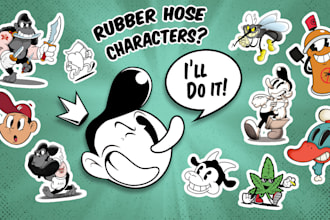 draw retro cartoon ilustration in 30s rubberhose  style