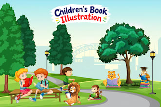 draw a children storybook illustration with custom characters
