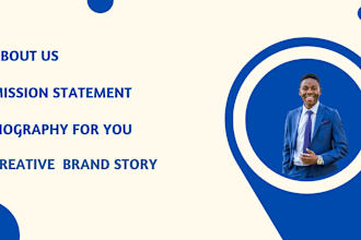 write creative brand story, about us, mission statement, biography for you,