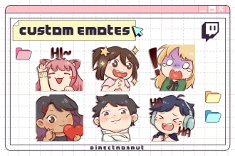 draw custom twitch emote, sub badge, icon in chibi style