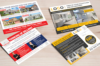design postcard, flyer for real estate, plumbing, dental care, car auto repair