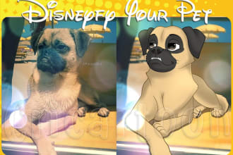 draw your cat, dog or any pet into disney cartoon portrait