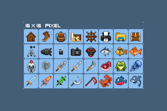 create pixel art design, icon, item, character
