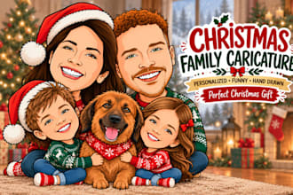 draw a custom christmas caricature gift for couples and families