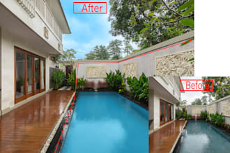 do real estate photo edit, interior and exterior in photoshop