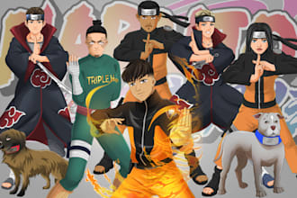 draw you in naruto anime style, cartoon avatar, nft