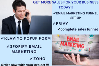do klaviyo popup, shopify email marketing, privy, complete sales funnel, zoho