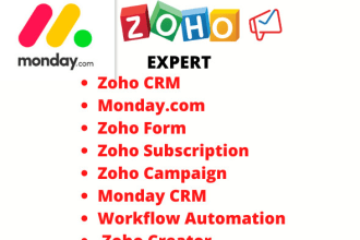 setup zoho CRM, monday project management, zoho one, zoho site for your bussines