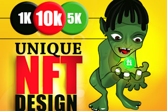 design 10k unique  nft artwork, cartoon, characters, generate