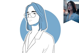 draw minimalist flat line art portrait illustration
