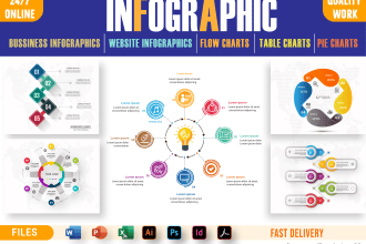 design infographics, flowcharts, pie charts and diagrams