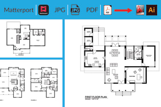 redraw 2d floor plans from sketch, pdf  or matterport in autocad