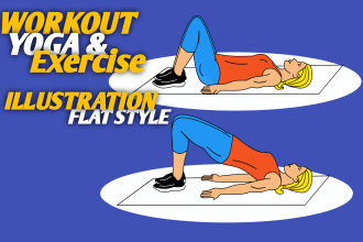 draw flat style exercise, yoga or workout pose illustration