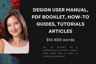 write design user manual, PDF booklet, how to guides, tutorials articles