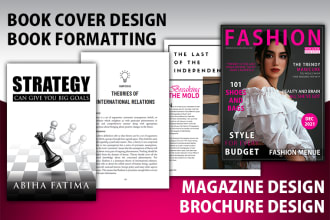 book cover design, book formatting, magazines and brochure design