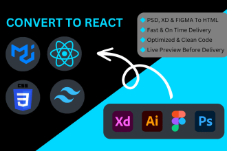 transform figma to react, PSD to react, xd to react with material UI