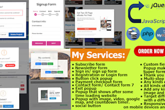 design popup form modal and animation using html css js or wordpress forms