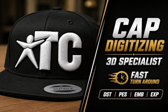 digitize caps, hats and left chest logo for embroidery