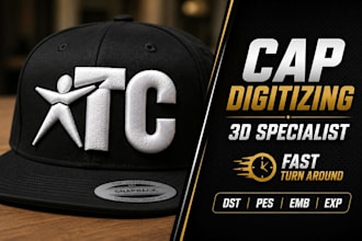 digitize caps, hats and left chest logo for embroidery