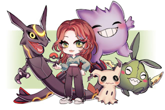 draw you as a pokemon trainer, vtuber or custom chibi