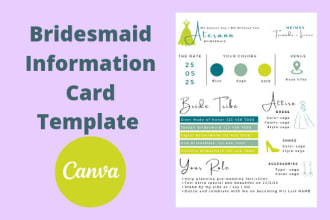 provide bridesmaid information card template,modern bridal party card in canva