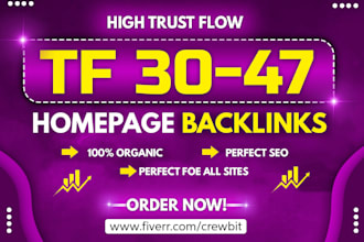 make high trust flow tf 30 plus homepage seo backlinks