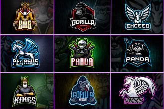 animal esports mascot logo, gorilla, king, panda, pegasus