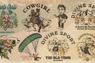 do vintage or retro hand drawn illustration for your brand