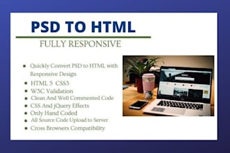 convert PSD to HTML,CSS,bootstrap 5 responsive website front end design